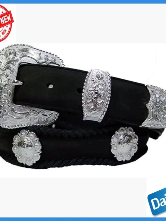 Western Leather Belt with Berry Conchos, Silver Buckle, Size 34