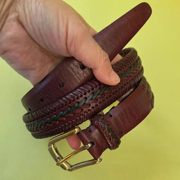 Vintage Burgundy/Green Bull Adler Leather Belt