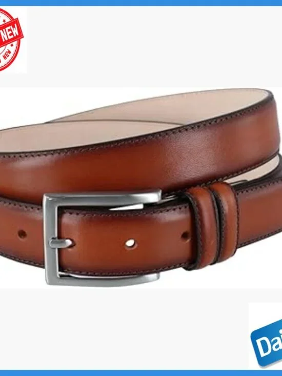 32mm Full-Grain Leather Dress Belt, Feather Edged, Silver Buckle