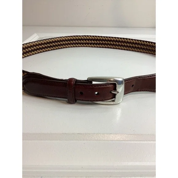 Brighton Braided Leather Belt Brown Tan Silver Buckle M2014 Size 38