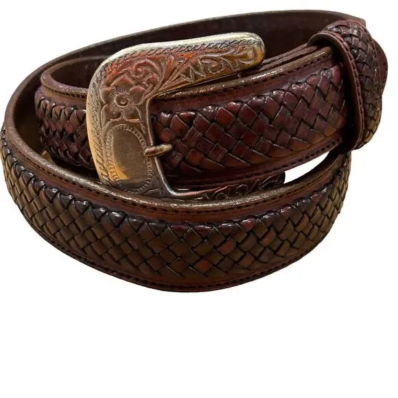 Brown Leather Braided Belt 34