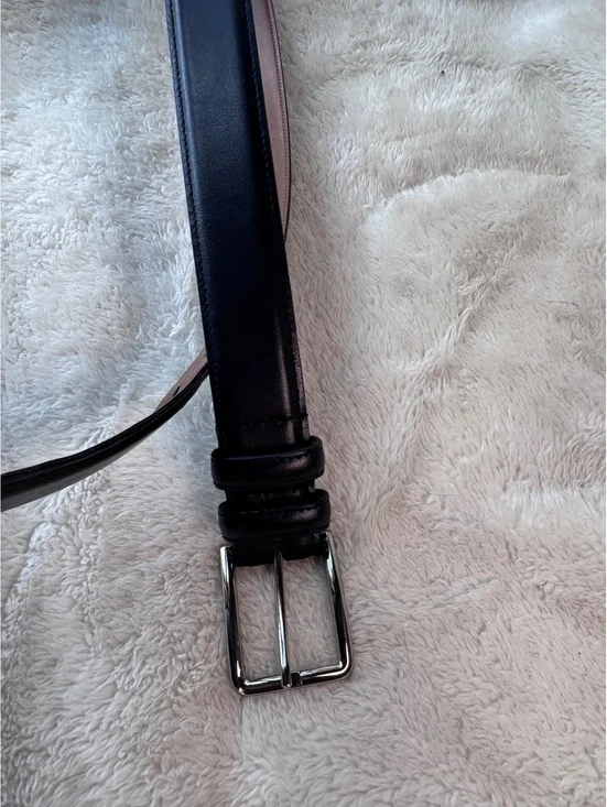 Nordstrom Men's Shop Black Leather Dress Belt with Silver Hardware- size 38