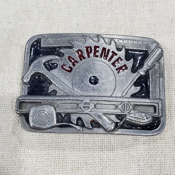 VINTAGE CARPENTER BELT BUCKLE SILVER METAL C&J INC 1994