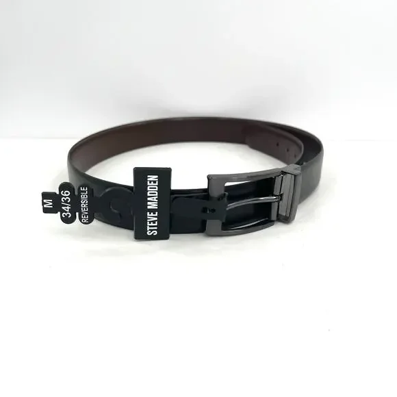 Steve Madden men’s reversible black brown square buckle belt