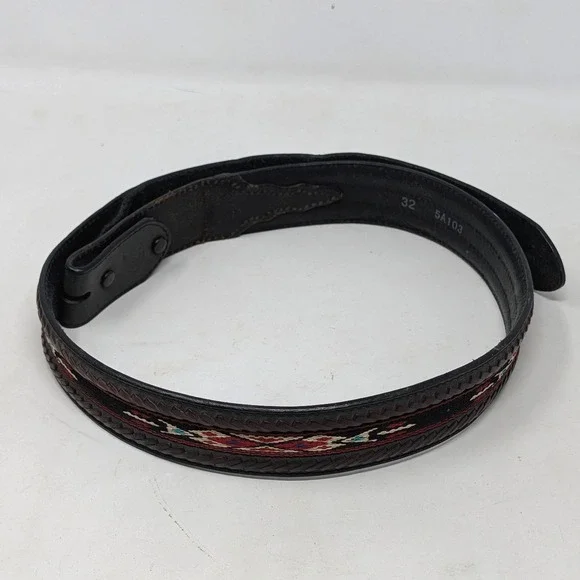 Silver Creek Classics Mens 32 Black Leather Western Woven Embroidered Belt 5A103