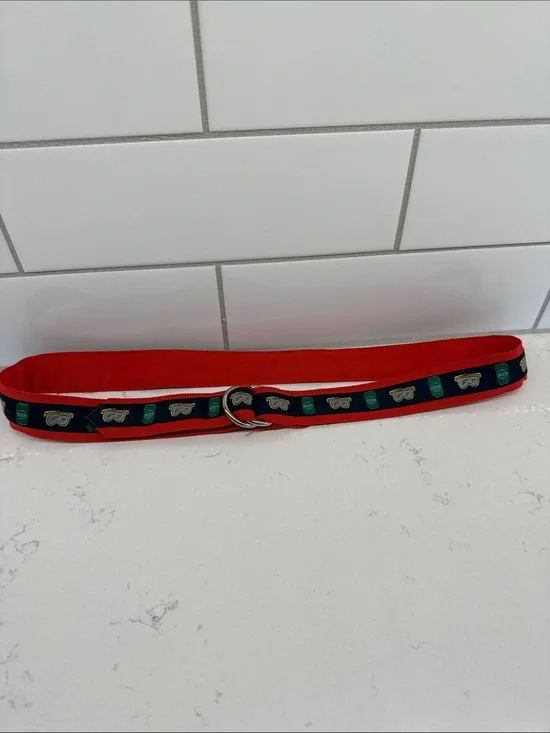 CK Bradley Red Belt with Navy Patterned preppy Trim sz l