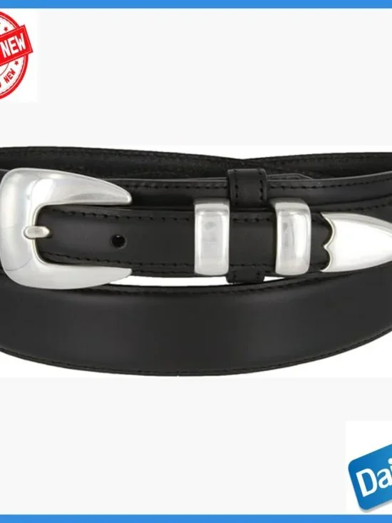 Men's Genuine Leather Belt with Sterling Silver Buckle Size 36