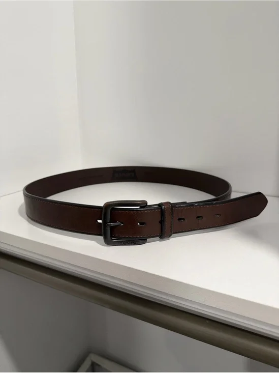 Levi's Men's Dark Brown Leather Belt with Black Buckle