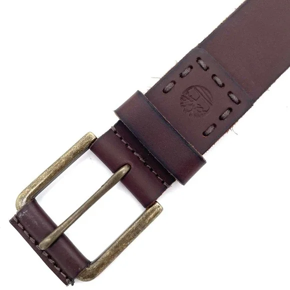 Timberland Genuine Leather Brown Belt Distressed Brass Buckle Workwear 38-42in