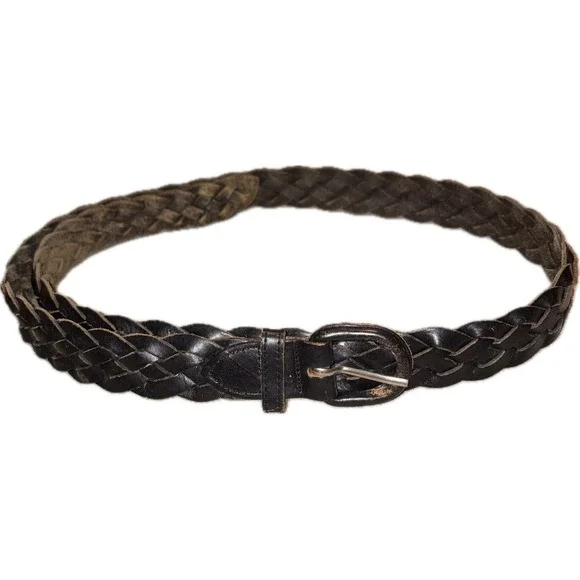 Vintage Braided Full Grain Cowhide Leather Belt Argentina Grunge Black 42