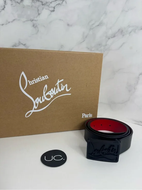 Christian Louboutin Ricky Belt. Matte Black. Size 90/36. Red. Black.