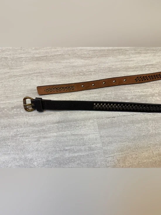 Calvin Klein Jeans Black Genuine Leather Studded Grommet Belt Medium Y2K