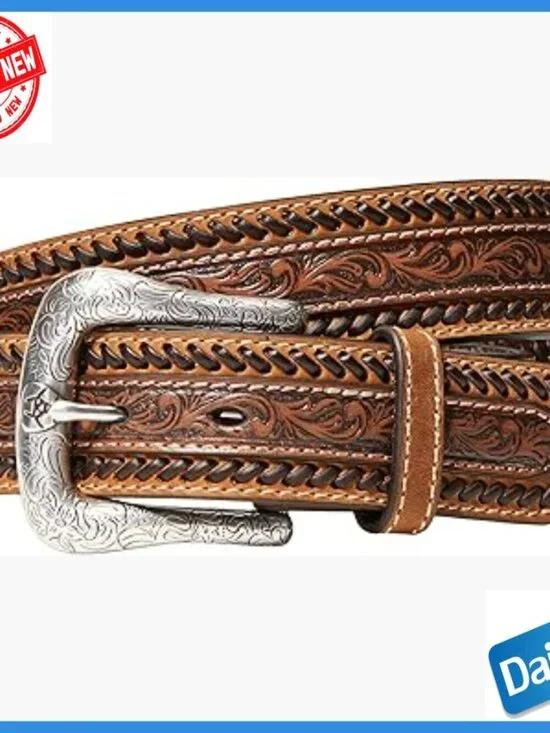 Men's Western Leather Belt with Removable Buckle, Size 38