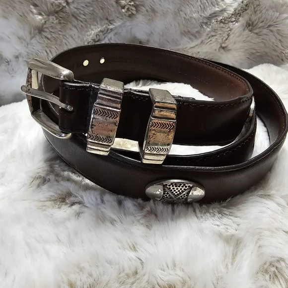Vintage AML 3000 Golf Club‎ Concho Belt Black Oil Tan Leather Silver SZ 40