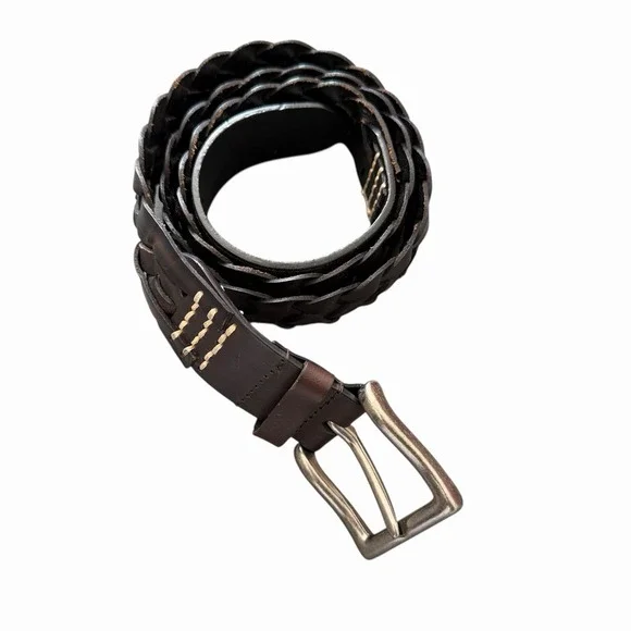 Men's Genuine‎ Leather Braided Belt Dark Brown Size 42 Vintage Style Buckle
