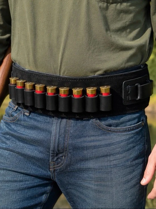 Black Shotgun Shell Belt Carrier with Red Shells
