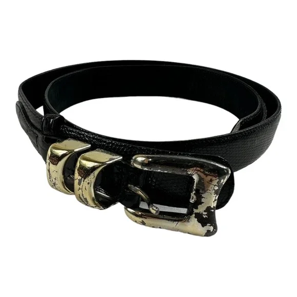 Neiman Marcus Mens Black Genuine Crocodile Lizard Belt Spain Size 38 M-2804-38