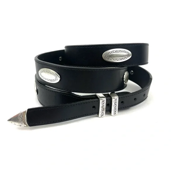 Brighton Black Leather Taper Ornament Belt Strap 52 X 5003