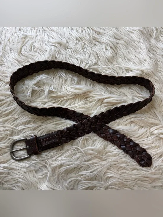 Y2K Aeropostale Brown Leather Braided Belt Silver Buckle Men’s Size 36-38 (42”)