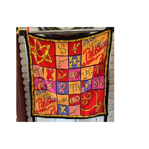 Paloma Picasso Scarf Multicolor Silk‎ Zodiac Astrology Print 31in Square