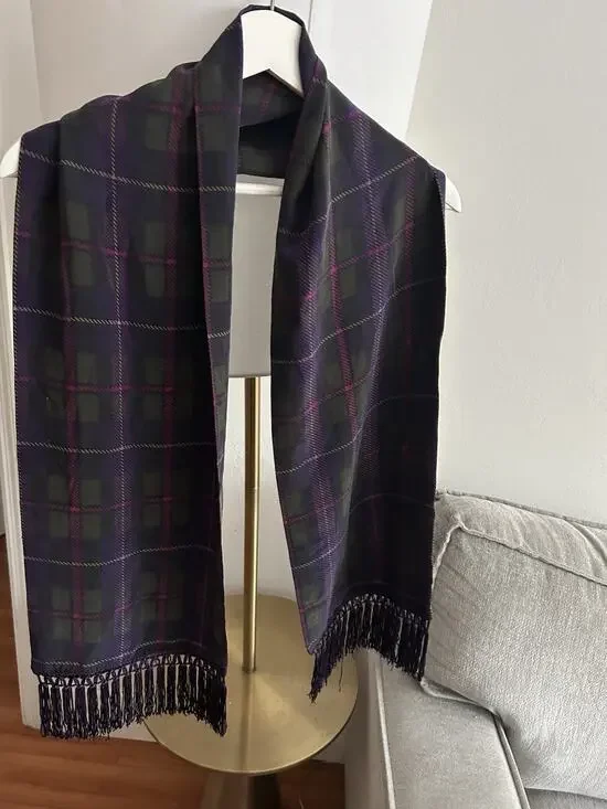 Dana Buchman Plaid Silk Fringes Scarf Vintage Preppy Whimsigoth