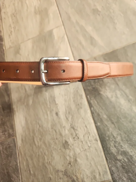Cole Haan Chestnut Brown Leather Belt with Polished Silver Buckle
