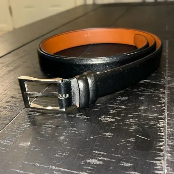 MEN'S WEARHOUSE BLACK GENUINE LEATHER SILVER BUCKLE DRESS BELT 52/130​​​​​