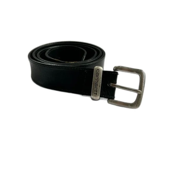 Carhartt Black Leather Belt Silver Tone Buckle Classic Workwear 42