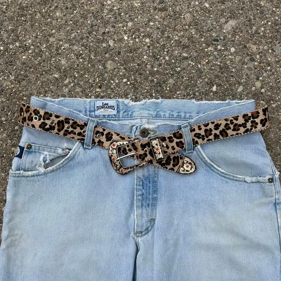 Vintage style cheetah leopard print fur belt american western tan and brown