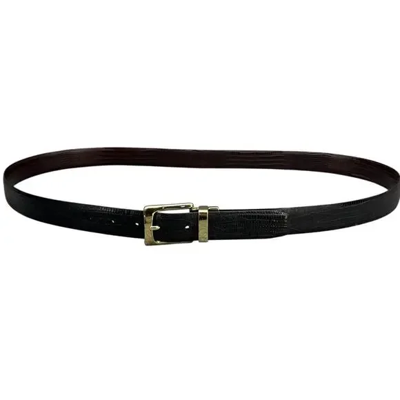 Reversible Black Brown Leather Gold Brass Buckle Dress Belt Men 46