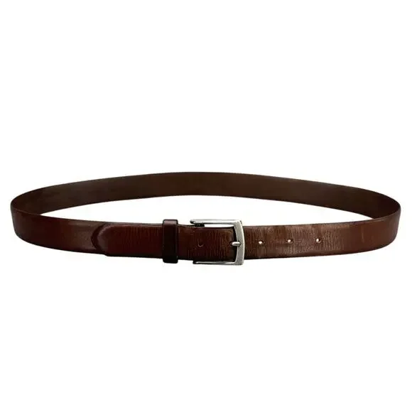 Eddie Bauer Vintage Patina Brown Leather Silver Buckle Belt Men Large
