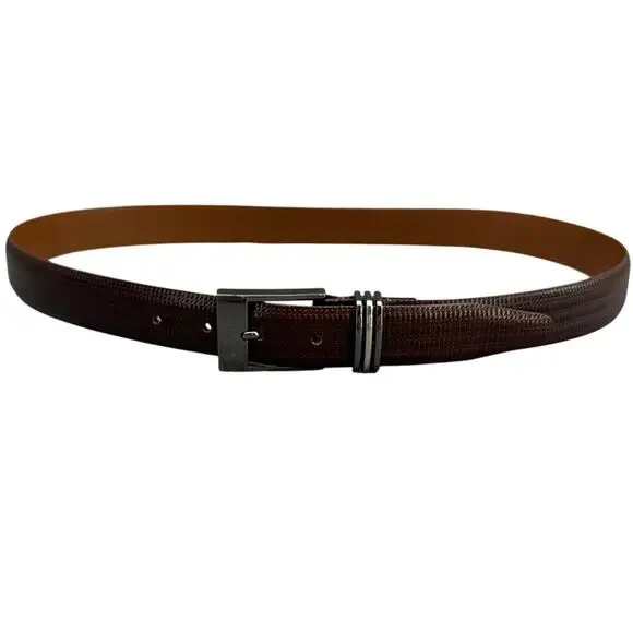 Brown Italian Leather Silver Pewter Buckle Handcrafted Belt Men 36