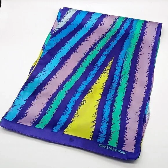 Jones New York Purple Blue Green Abstract Print Silk Oblong Scarf