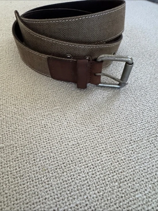 Lucky Brand Brown Canvas Belt with Leather Accents 38.