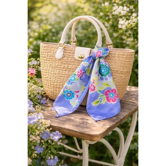 Liz Claiborne Floral Satin Scarf Blue Pink Green‎ 58