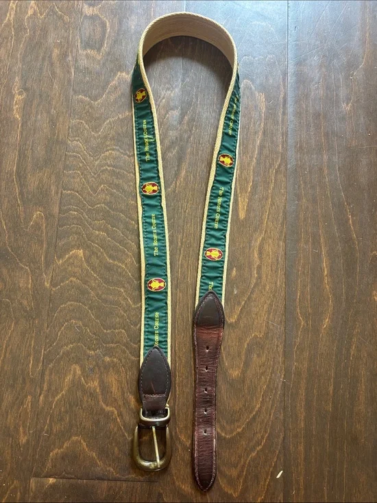 Vintage “the honors course” golf Green Embroidered Webbing Leather-Trim Belt
