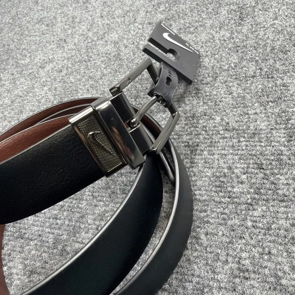 NIKE Leather Belt Mens XL (42-44) Black & Pebbled Cognac REVERSIBLE Golf New!!
