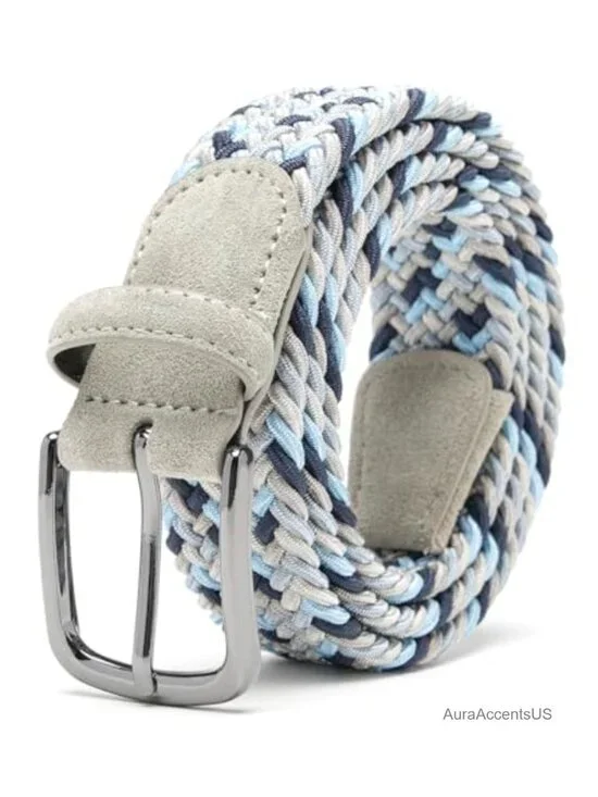Men's Woven Braided Stretch Belt Zinc Alloy Buckle Golf Casual