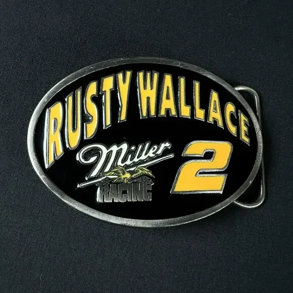 Vtg 90s Rusty Wallace Miller Racing Advertising Metal Belt Buckle Eagle USA MADE