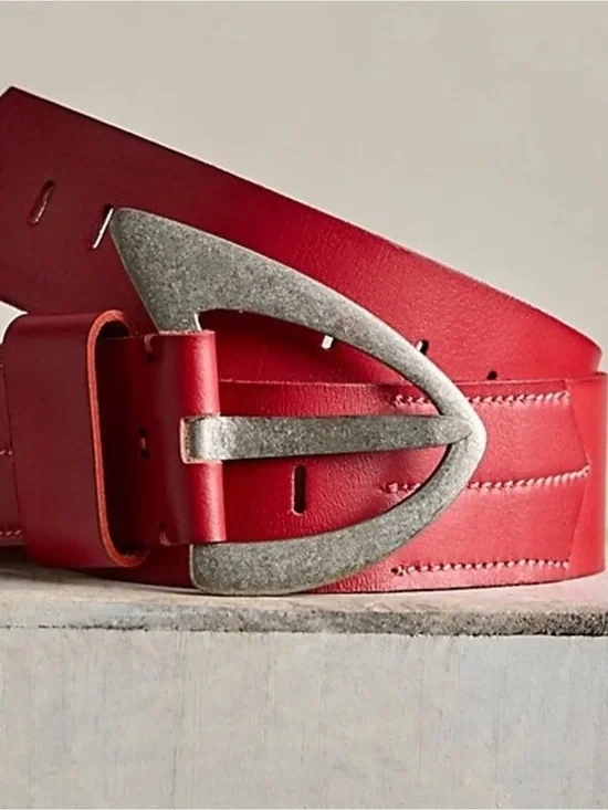 Free People Denver Red Women’s Belt with Brushed Silver Buckle