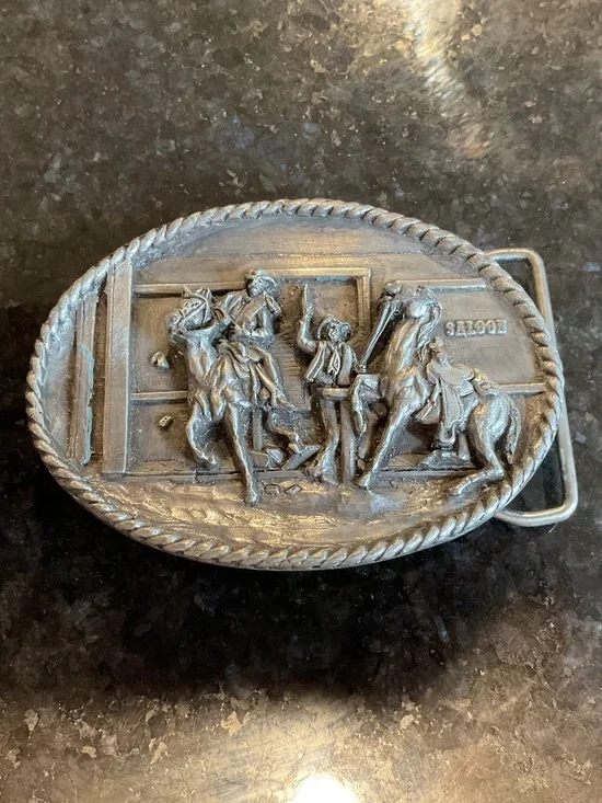 Vintage Wild West Cowboys Silver Belt Buckle