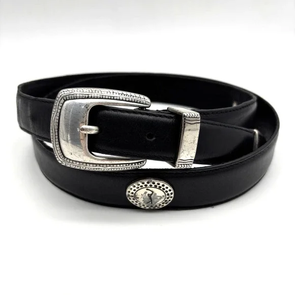 Vintage 90s PGA Tour Black Full Grain Leather Concho Golf Belt 40 38-42