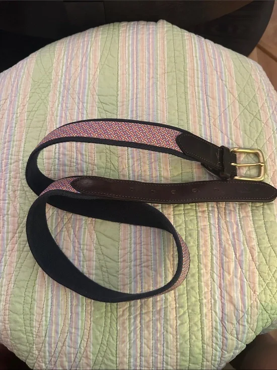 Vineyard Vines Men's Woven Multicolor Belt with Leather Trim 38
