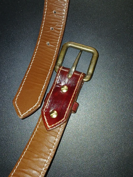 Handcrafted NWOTs Mohgany Belt Chicago Screws Sturdy Brass Buckle No Markings