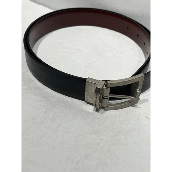 Geoffrey Beene Woman 40 Reversible Belt Brown / Black Business Silver Hardware