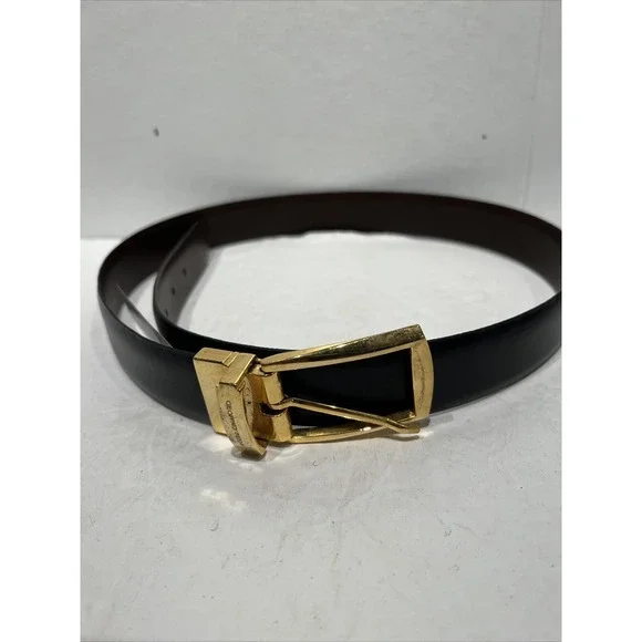Men's 36 Geoffrey Beene Italy Leather Belt Reversible Brown Black Gold Hardware