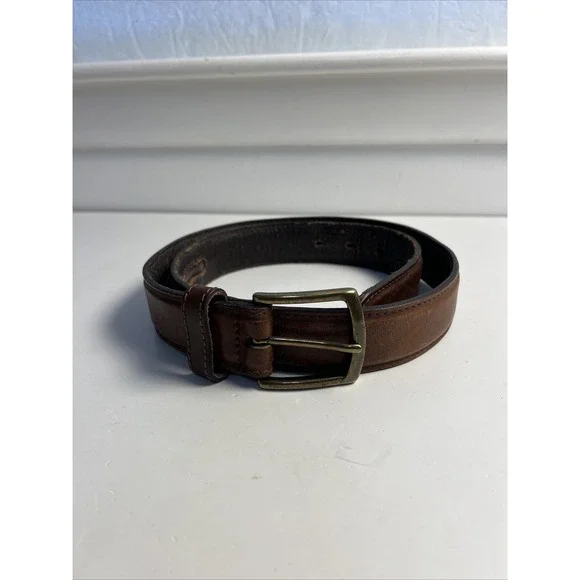 Vintage Classic Leather Hidden Money Zipper Pocket Belt Brown Solid Brass Buckle