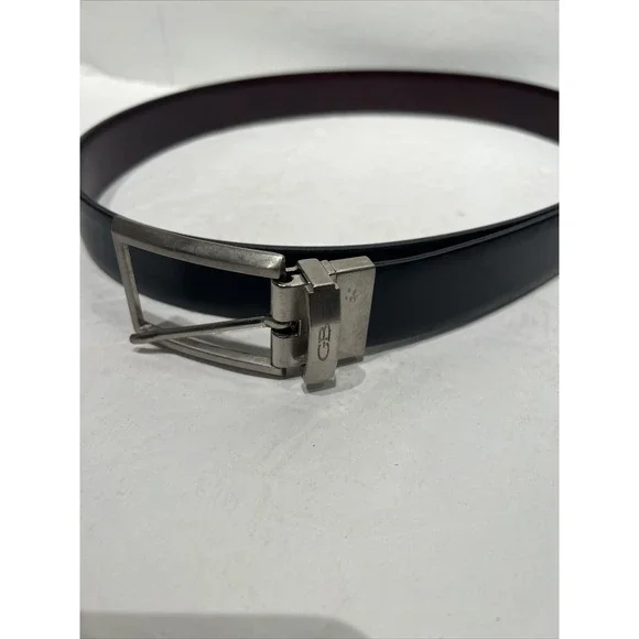 Geoffrey Beene Mens Sz 42 Reversible Belt Brown / Black Business Silver Hardware