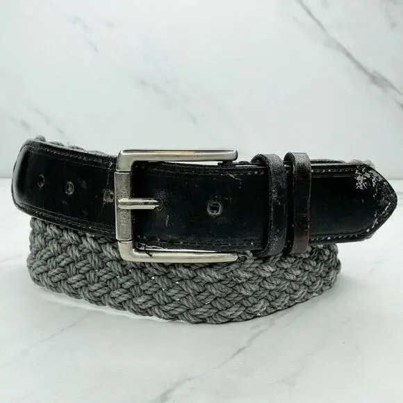 Nautica Distressed Blue Braided Woven Genuine Leather Trim Belt Size 32 Mens