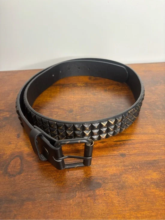 Studded Black Leather Belt - Men